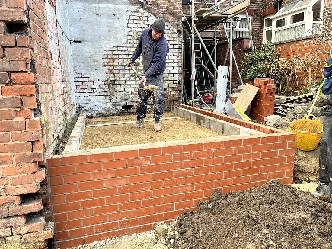 Laying the base for the rear extension, Norman Road