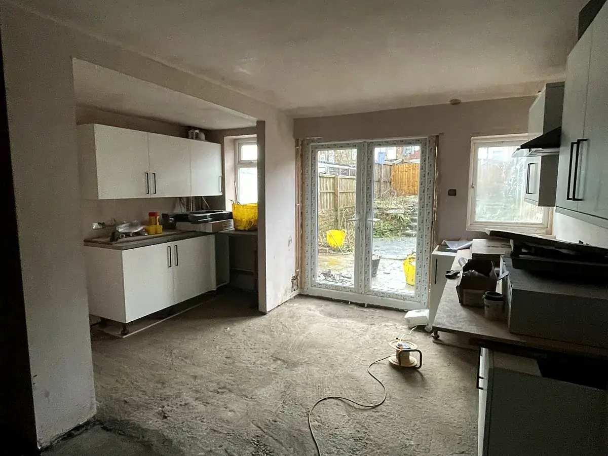 Radcliffe family homes kitchen opened up to the garden after